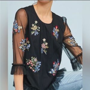 Anthropologie Black Embroidered Blouse